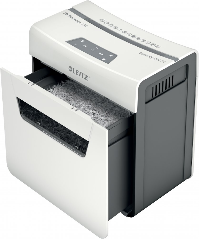 Niszczarka do papieru Leitz IQ Protect Premium 3M, mikrościnek, 3 kartki, P-5 DIN, biały
