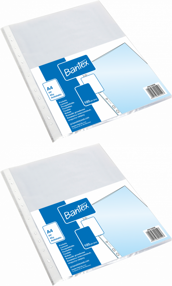 2x Koszulki groszkowe Bantex, A4, 40 μm, 100 sztuk, transparentny