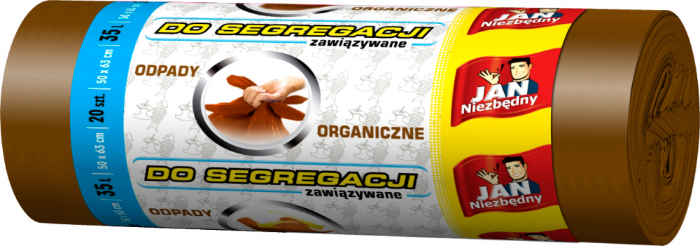 Worki na śmieci Jan Niezbędny, na odpady BIO, 35l, 20 sztuk, brązowy