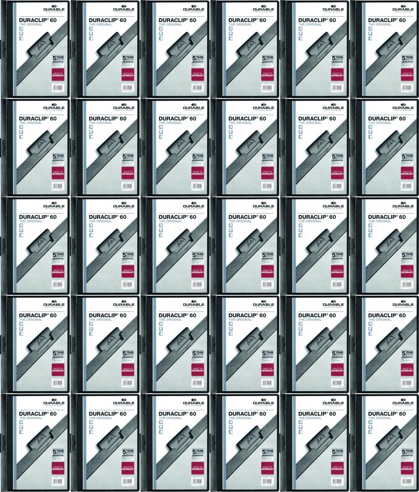 50x Skoroszyt plastikowy z klipsem Durable DuraClip, A4, do 60 kartek, czarny