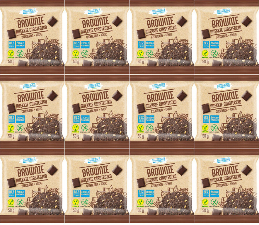 12x Miękkie ciasteczko Frank&Oli, brownie, bez cukru, 50g