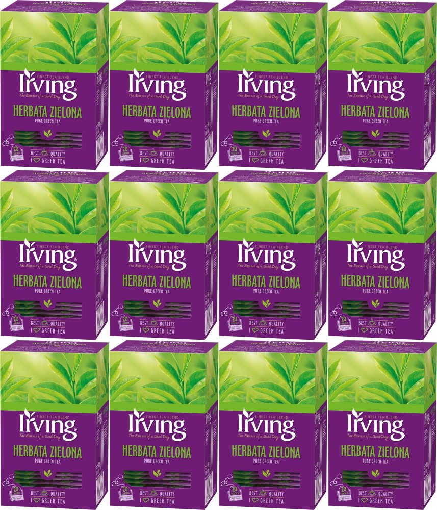 12x Herbata zielona w kopertach Irving, 20 sztuk x 1.3g