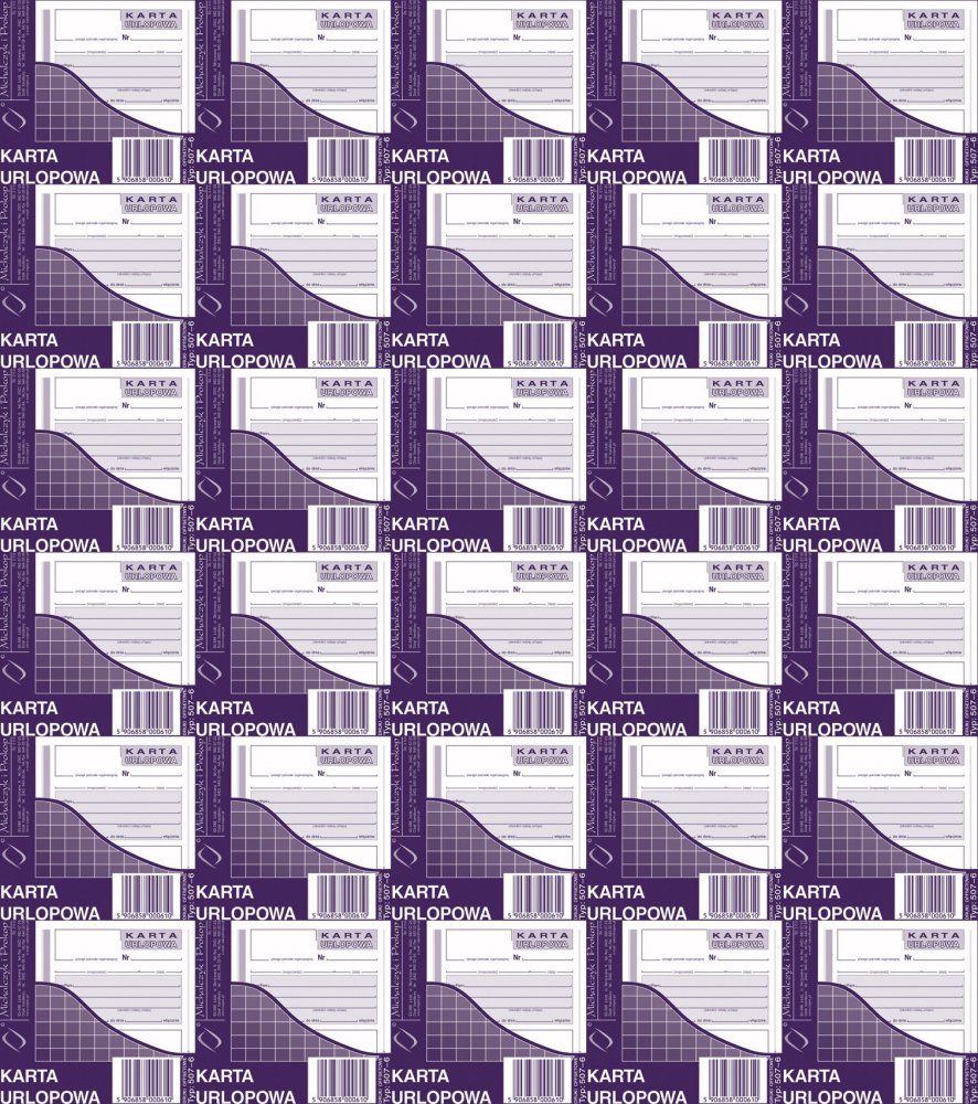 50x Druk akcydensowy Karta urlopowa MiP 507-6, 2/3 A6, offsetowy, 40k