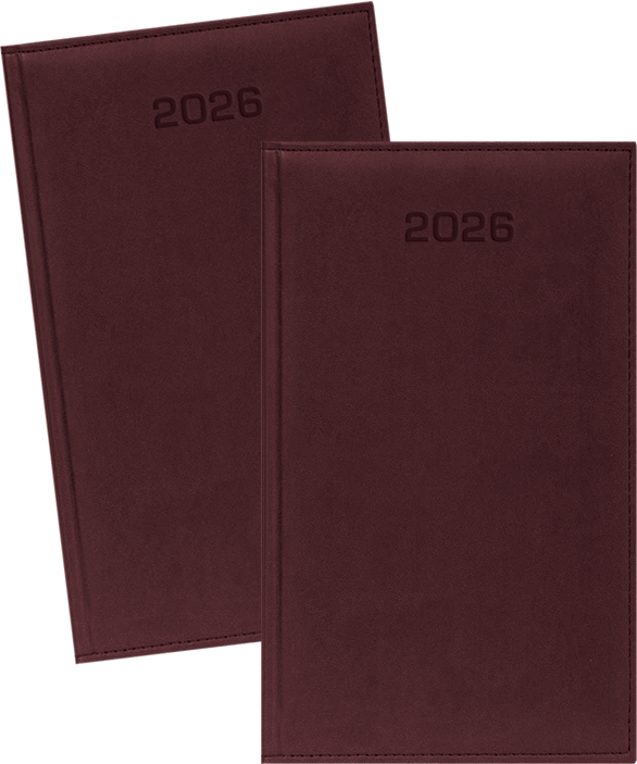 2x Kalendarz książkowy 2026, kieszonkowy, Udziałowiec, Lux, 92x155mm, tygodniowy, bordowy