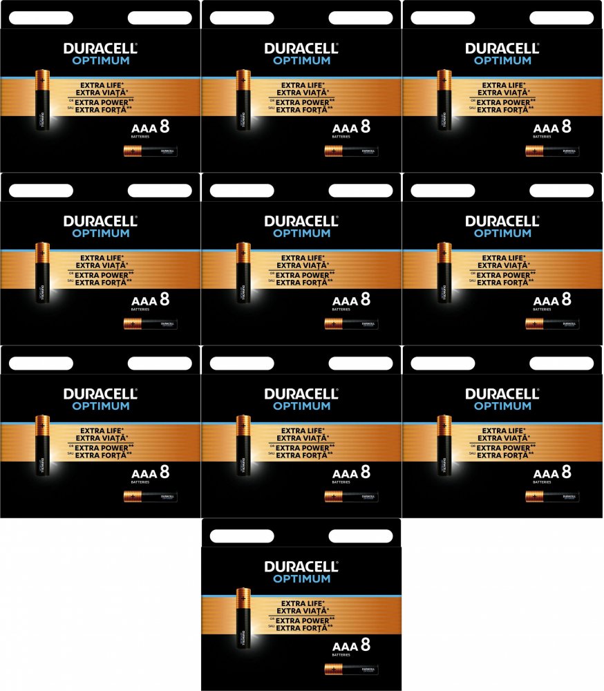 10x Bateria alkaliczna Duracell Optimum, AAA, 8 sztuk