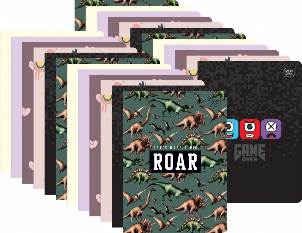 40x Zeszyt w wąskie kolorowe linie Interdruk, A5, miękka oprawa, 16 kartek, mix wzorów