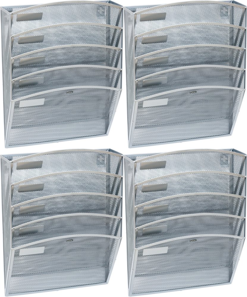 4x Pojemnik na dokumenty Grand GR-080, 5 kieszeni, druciany, srebrny