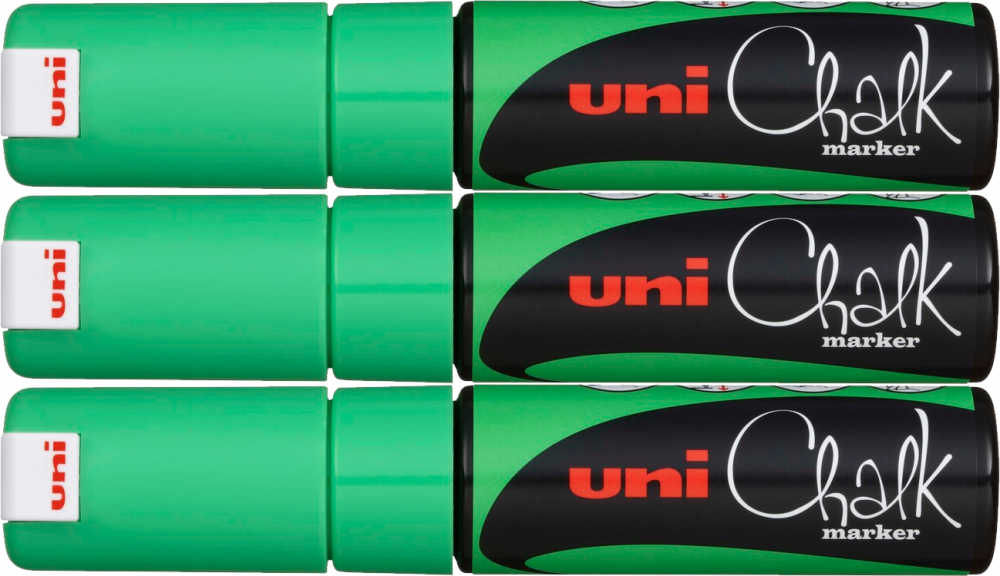 3x Marker kredowy Uni PWE-8K, ścięta, zielony