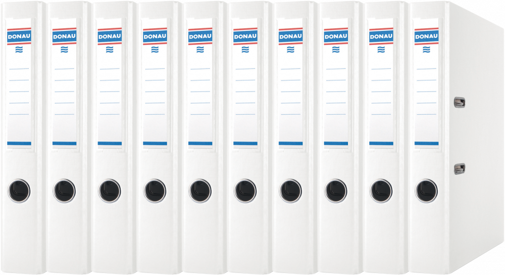 10x Segregator A4 Donau Master, szerokość grzbietu 50mm, do 350 kartek, biały