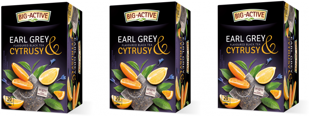 3x Herbata Earl Grey & Cytrusy w kopertach Big-Active, 20 sztuk x 2g