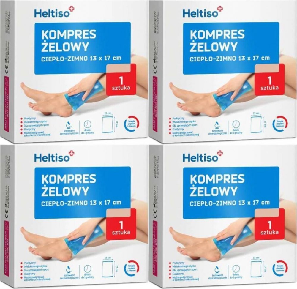 4x Kompres żelowy Heltiso, ciepło-zimno, 13cm x 17cm, 1 sztuka