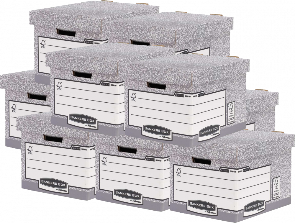 10x Pudło archiwizacyjne Fellowes Bankers Box, ze zdejmowanym wiekiem, 340x295x405mm, szary