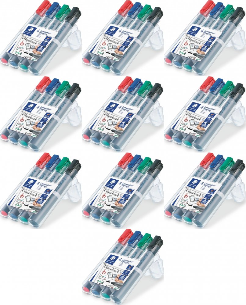 10x Marker do flipchartów w etui, Staedtler Lumocolor, 2 mm, okrągła, 4 sztuki , mix kolorów