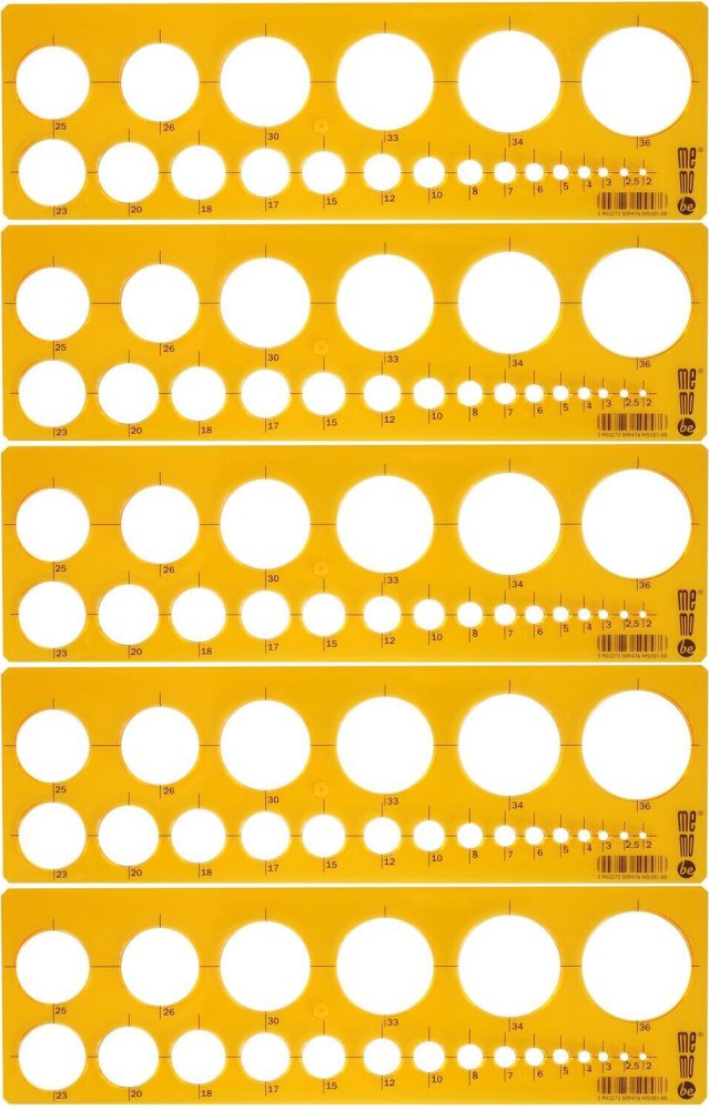 5x Szablon do kreślenia okręgów MemoBe by Pratel, 2-36mm, pomarańczowy