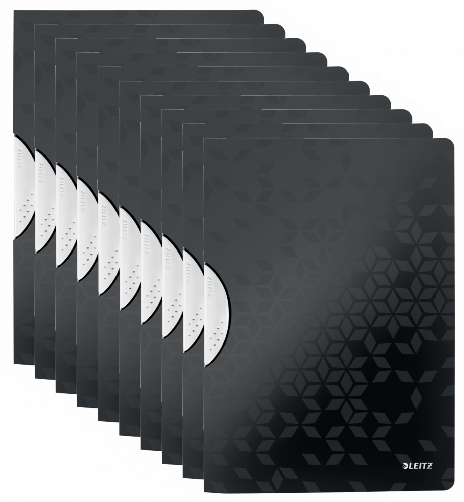 10x Skoroszyt plastikowy z klipsem Leitz Wow ColorClip, A4, do 30 kartek, czarny