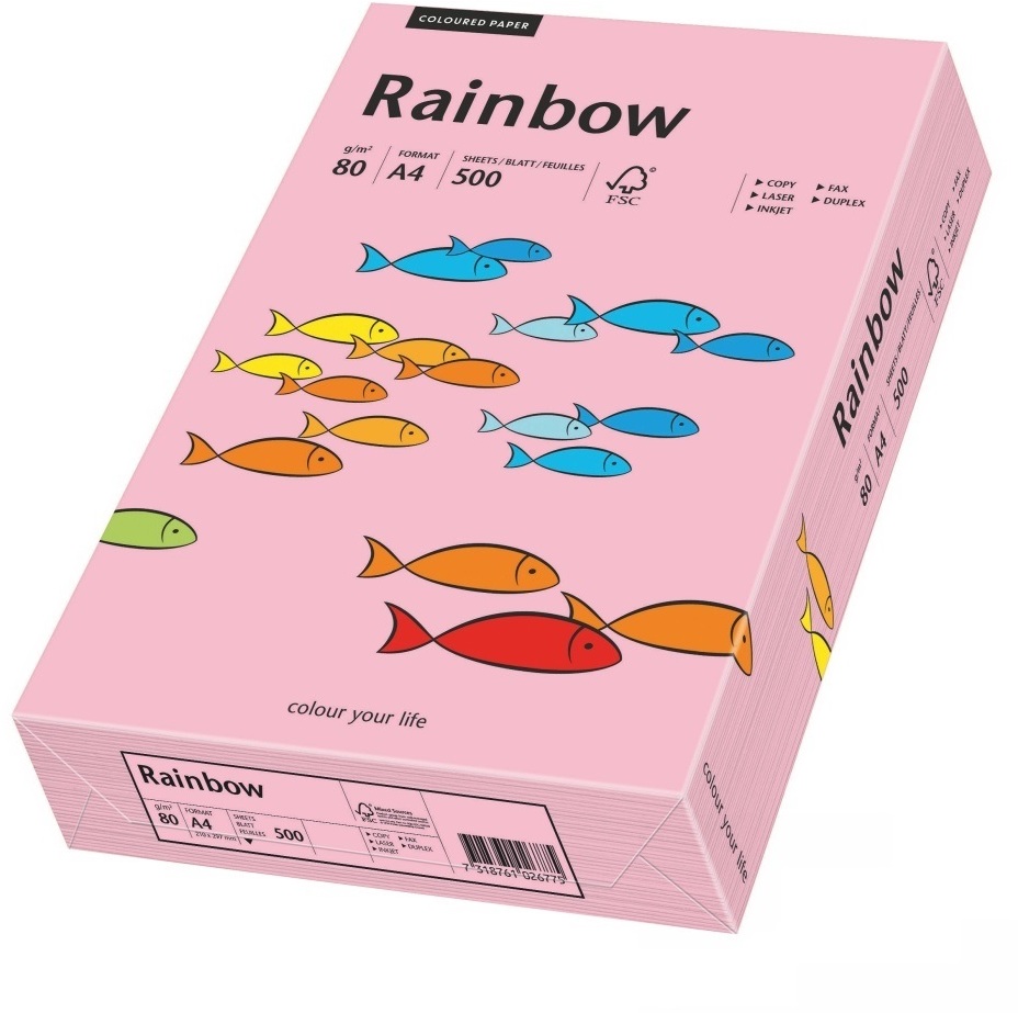 Papier kolorowy Rainbow, A4, 80g/m2, 500 arkuszy, różowy (R55)