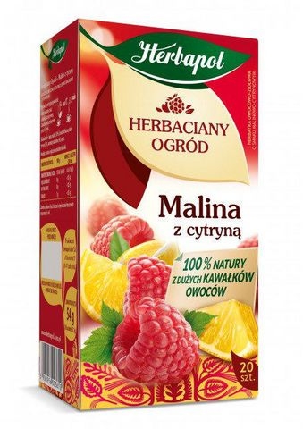 Herbata owocowa w torebkach Herbapol Herbaciany Ogród, malina z cytryną, 20 sztuk x 2,7g