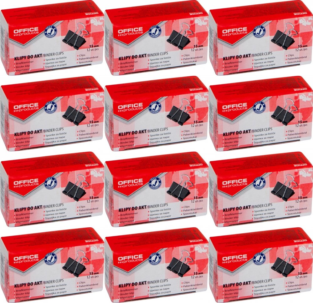 12x Klip biurowy Office Products, 15mm, 12 sztuk, czarny