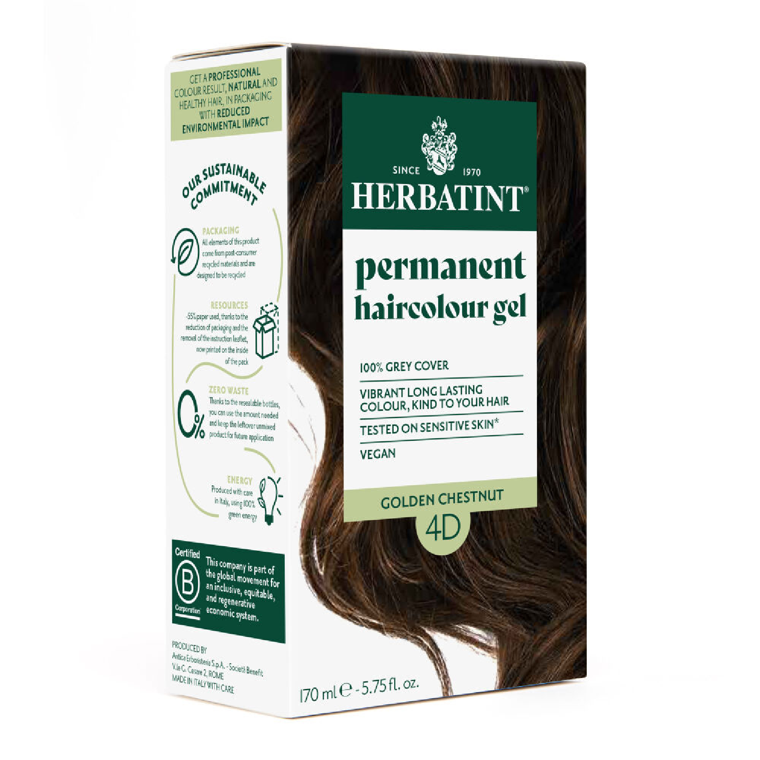 Herbatint - farba do włosów 4d, złoty kasztan, 170 ml