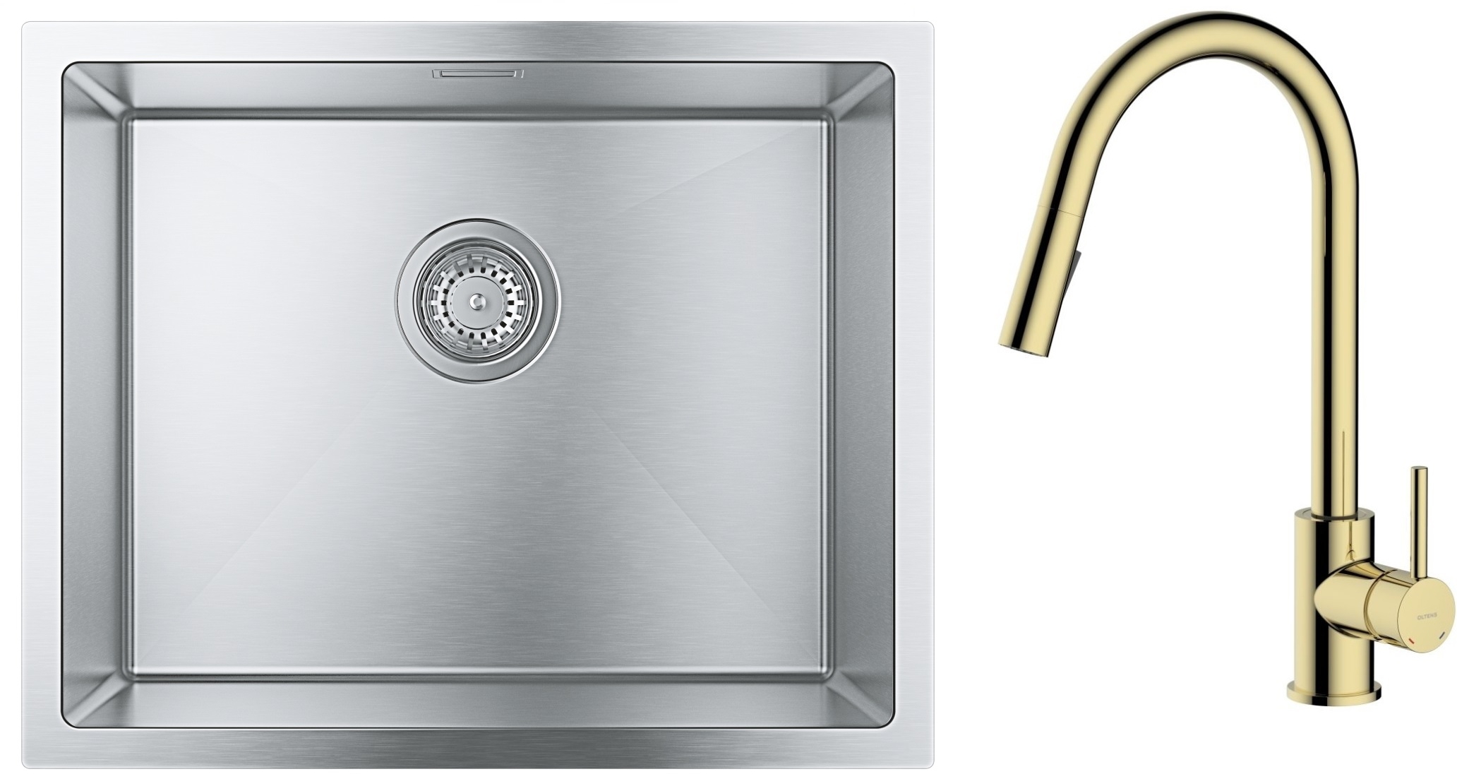 Zestaw Grohe K700 zlewozmywak 55x45 cm z baterią kuchenną Oltens Litla stal szlachetna/złoty połysk (35204800, 31726SD0) - Wysyłka w 24h