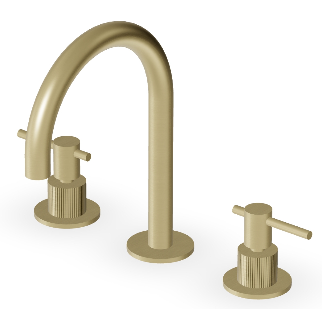 Zucchetti Helm bateria umywalkowa stojąca 3-otworowa brytyjskie złoto szczotkowane/radełkowanie pionowe ZHL515.XP31G2