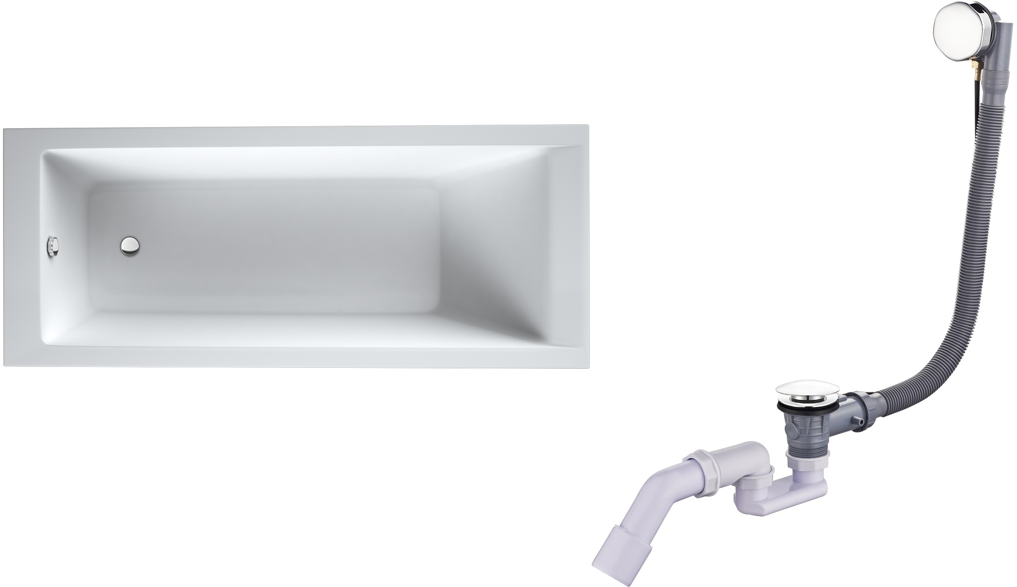 Zestaw Oltens Langfoss wanna prostokątna 150x70 cm z kompletem odpływowo-przelewowym Oster (10002000, 03001100) - Wysyłka w 24h