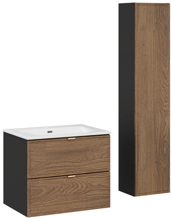Zestaw Comad Talia Casella szafka podumywalkowa 60 cm z umywalką Sky białą i szafka boczna wysoka dąb-czarny SET-TC 60CM UM SKY HC
