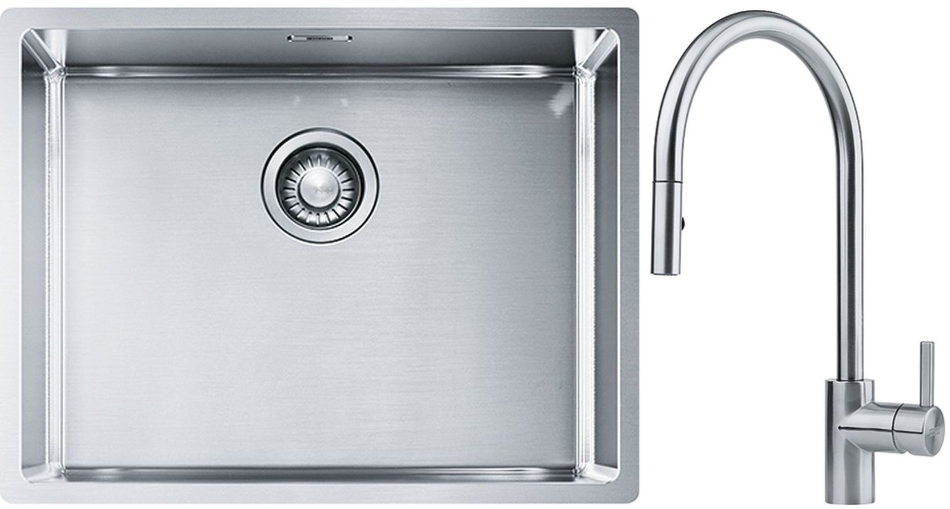 Franke Box BXX 110-54/ BXX 210-54 zlewozmywak 58x45 cm stalowy z baterią kuchenną Eos stal szlachetna (1270453660, 1150590045)