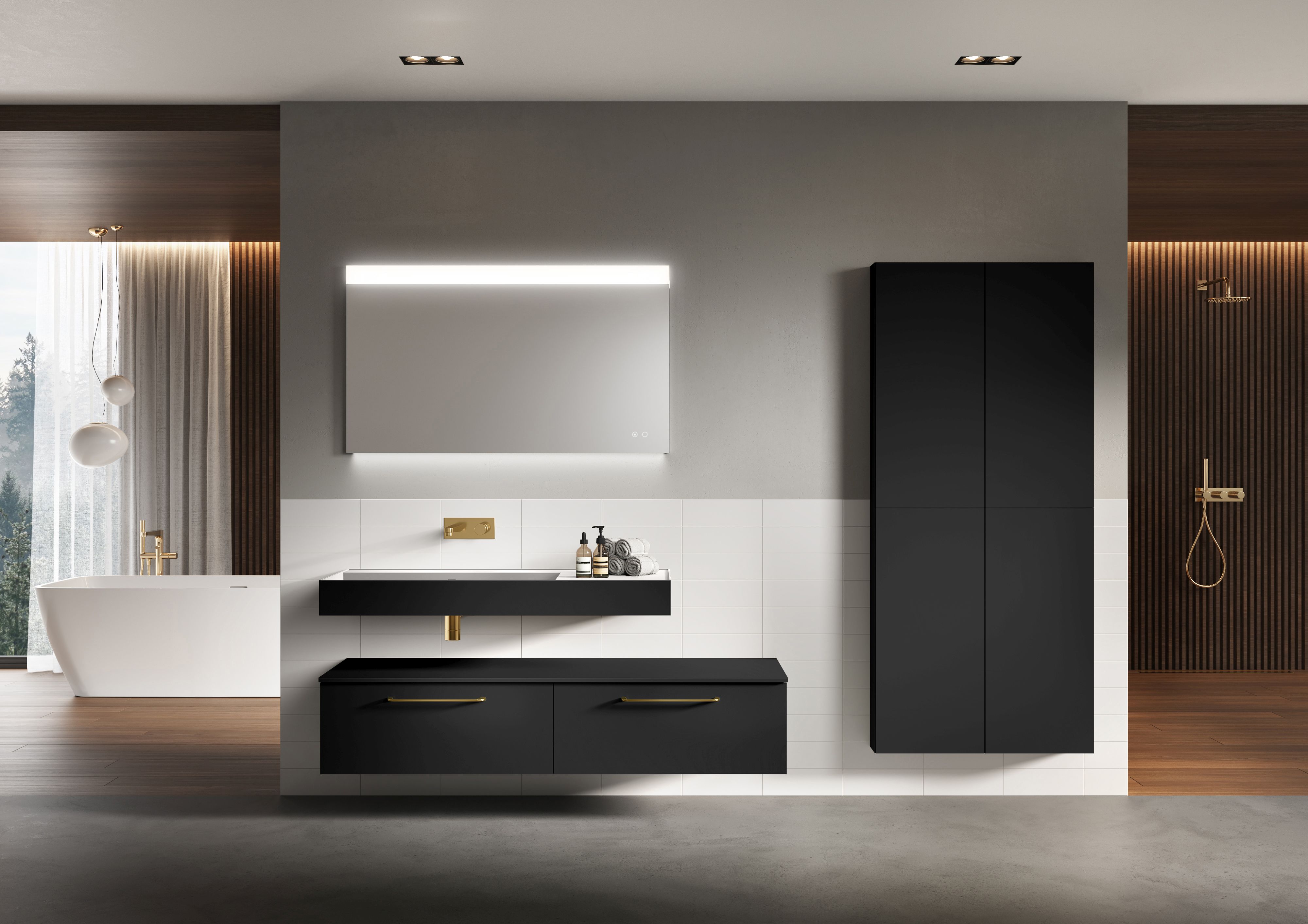 Elita Level umywalka 120,5x45,5 cm prostokątna ścienna lewa biała/czarny mat RE041461236030