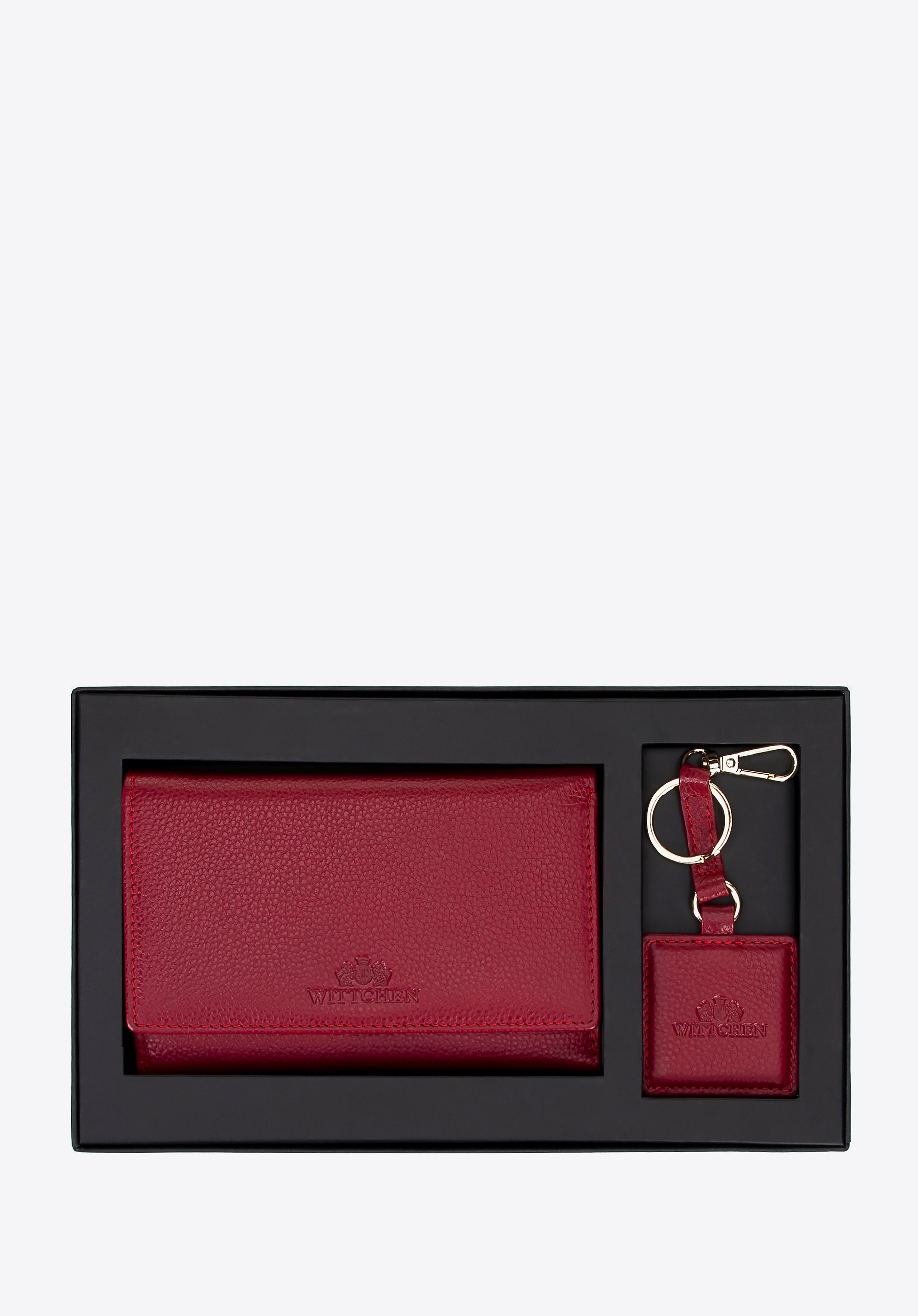 Zestaw skórzany – portfel i brelok czerwony