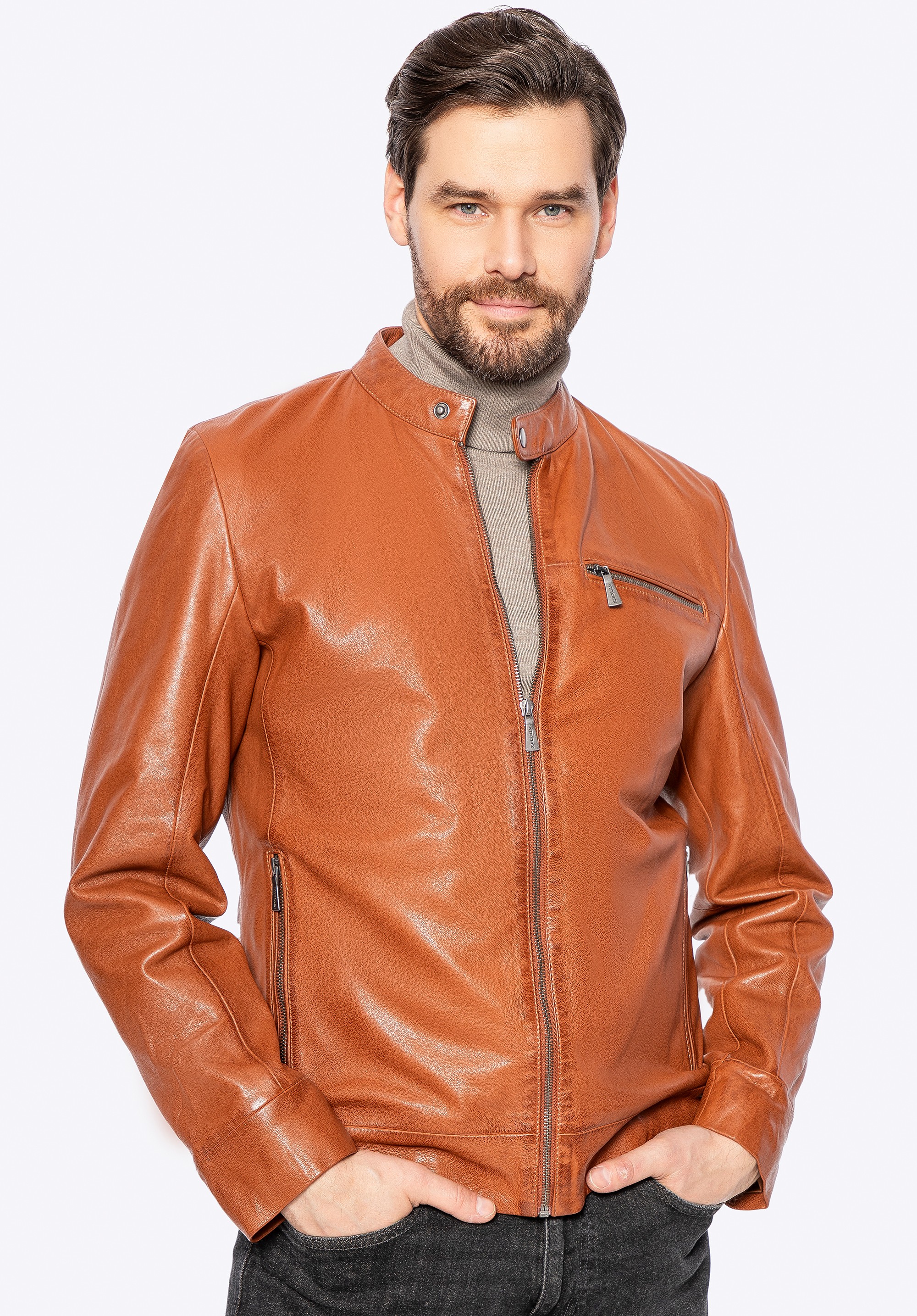 Męska kurtka ze skóry naturalnej owczej jasny brąz