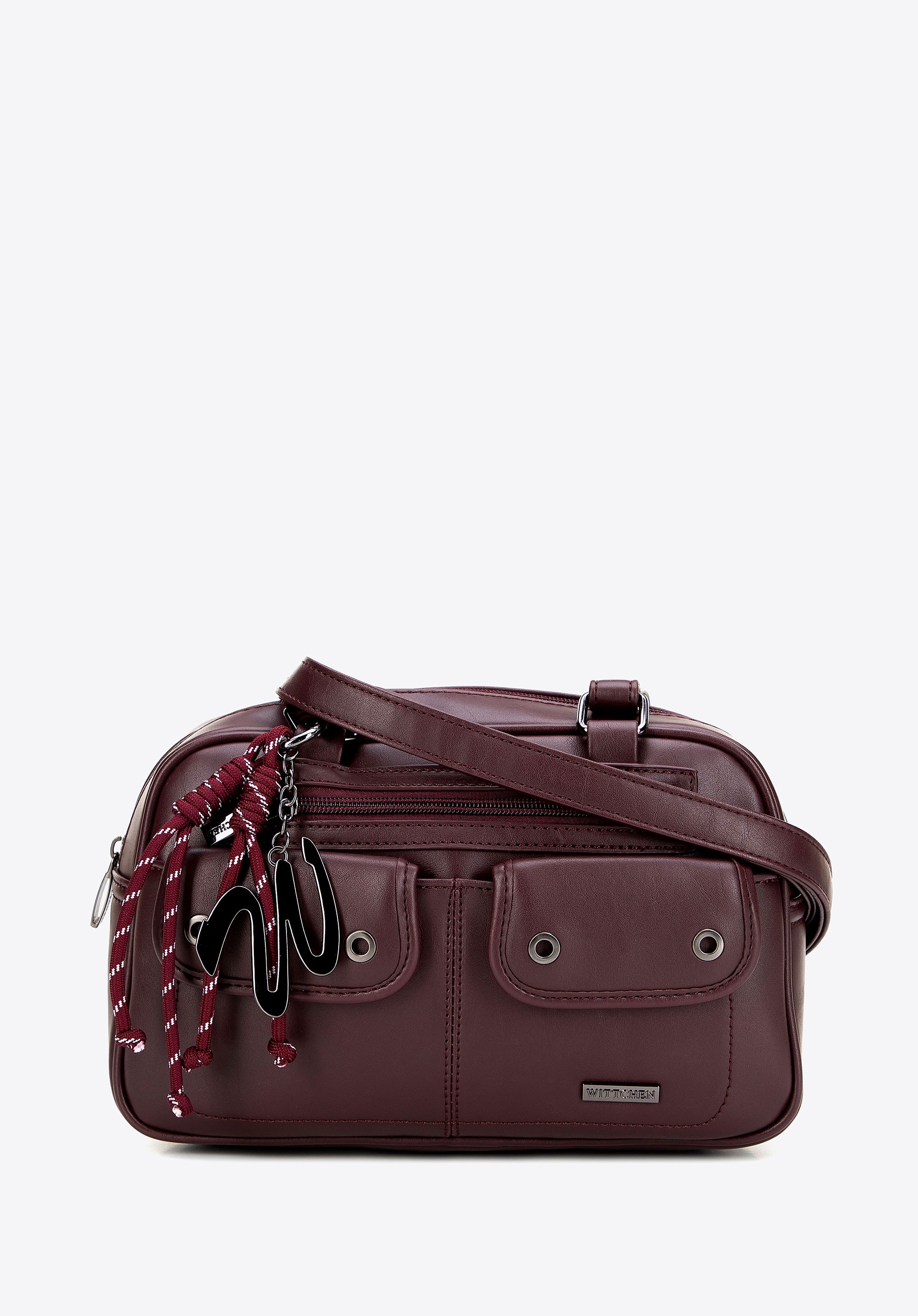 Torebka na ramię z imitacji skóry z kieszonkami bordowa