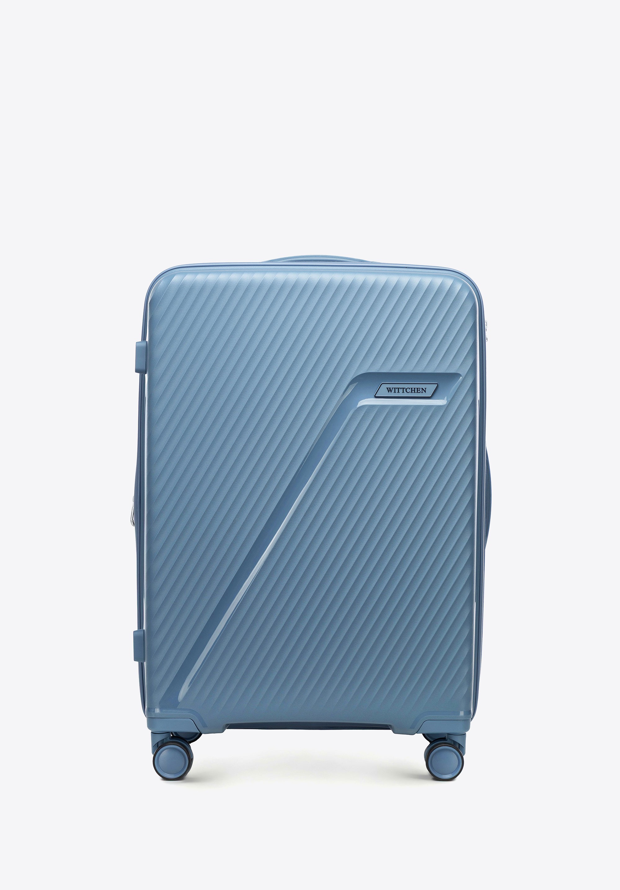 Średnia walizka z polipropylenu w ukośne pasy niebieska