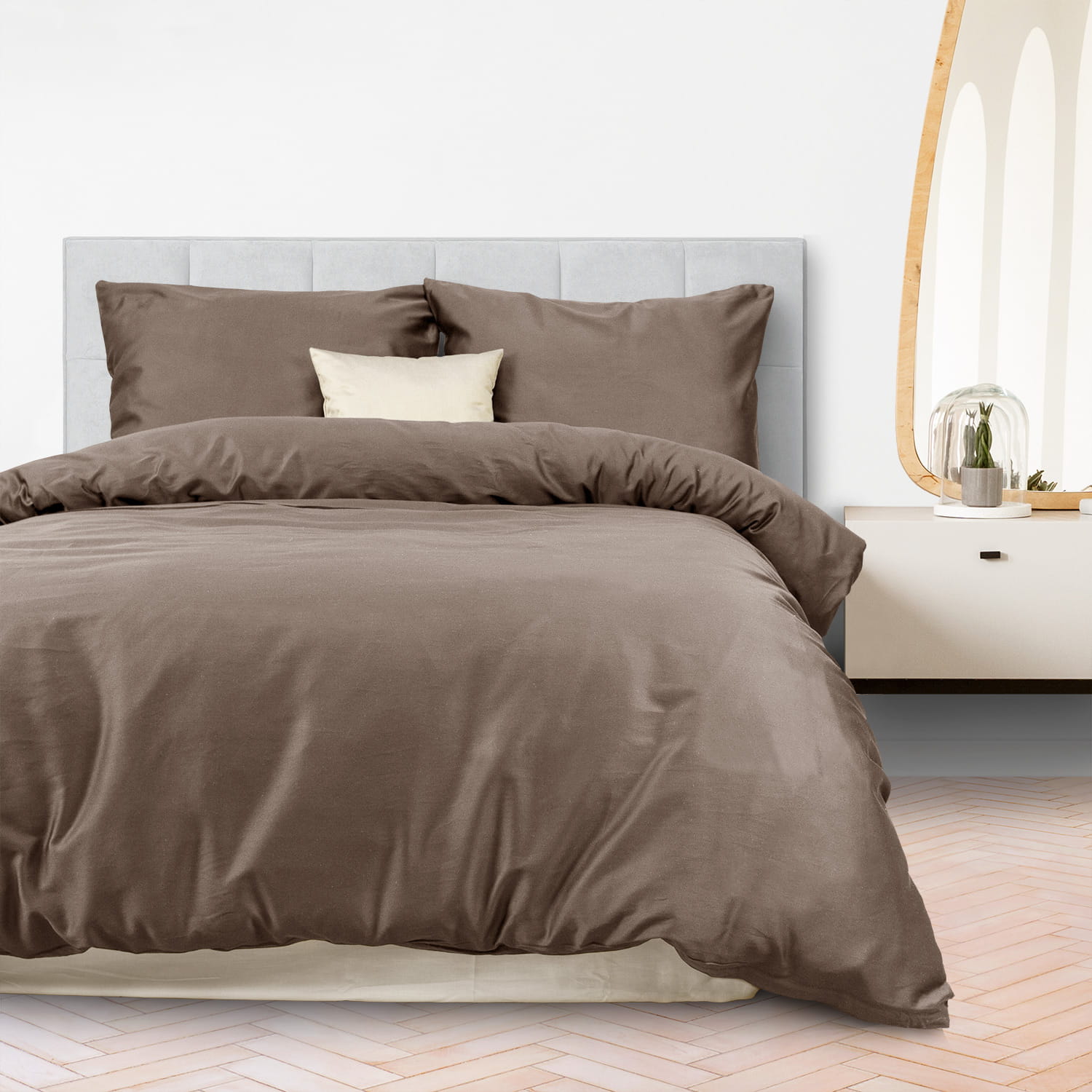 Pościel bawełniana 160x200 satyna ciemny beż