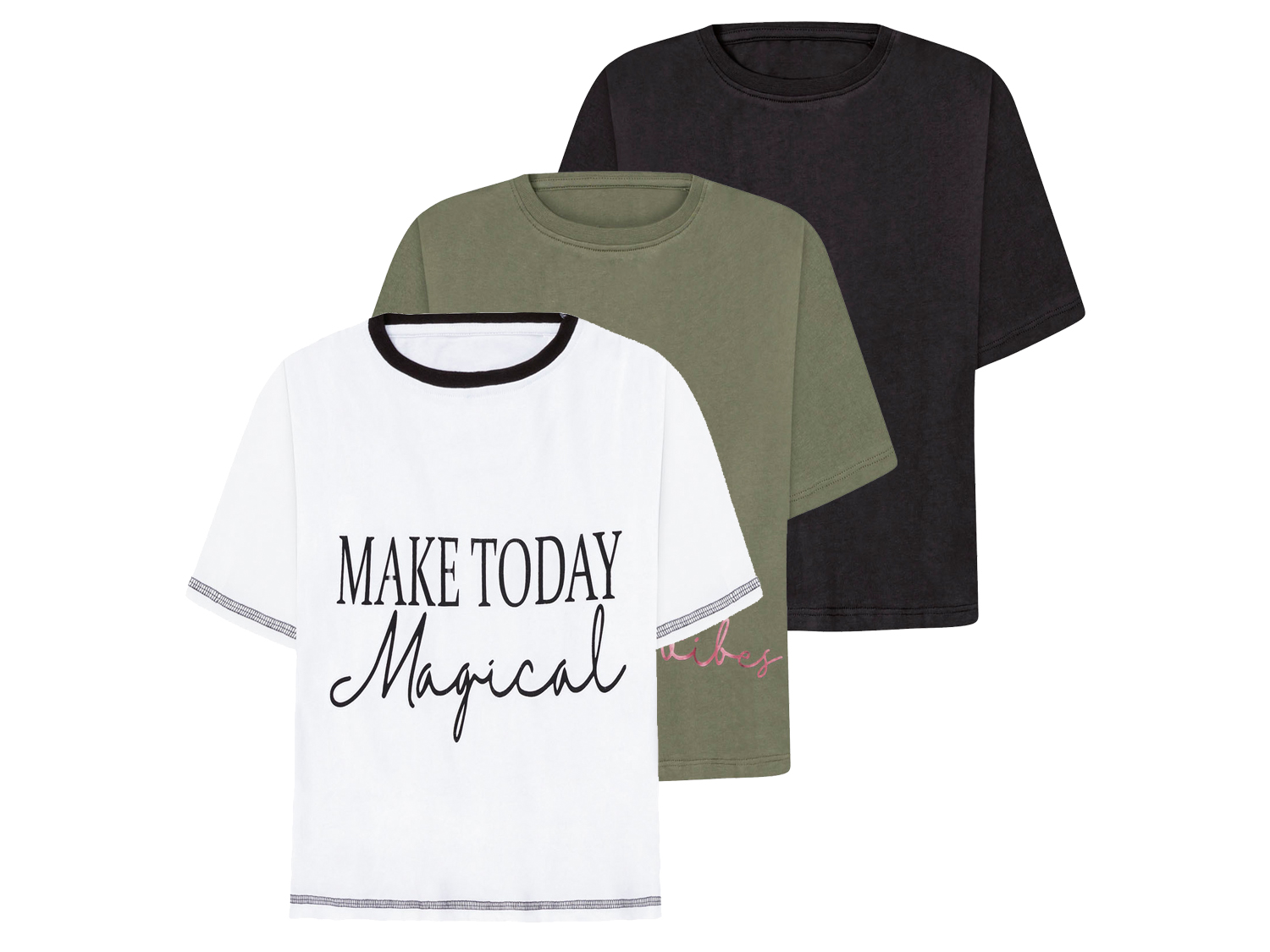 pepperts! T-shirty dziewczęce, 3 sztuki 134/140, Czarny/ szary/ biały