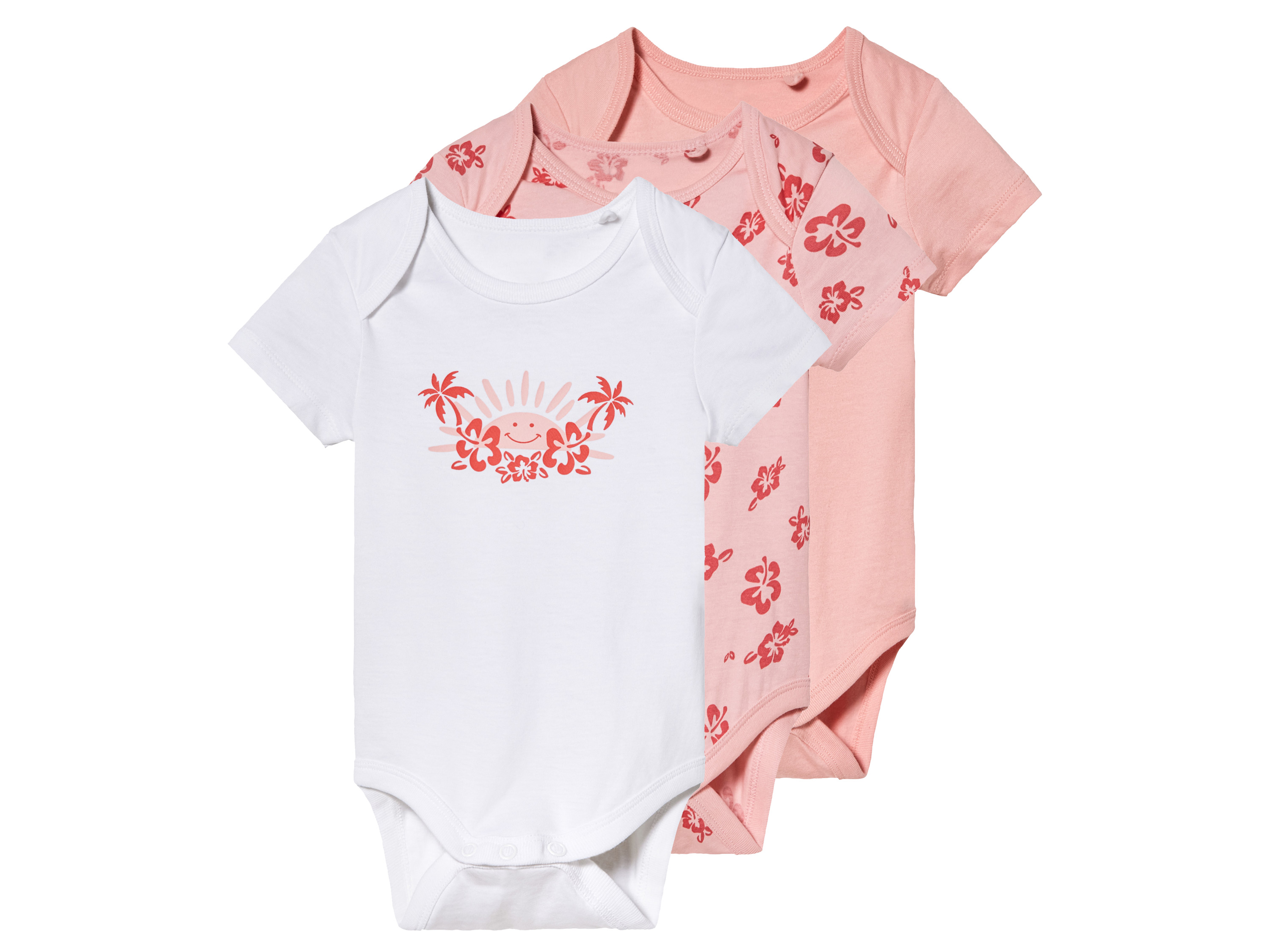 lupilu Body niemowlęce z bawełny, 3 sztuki Różowy/biały, 50/56