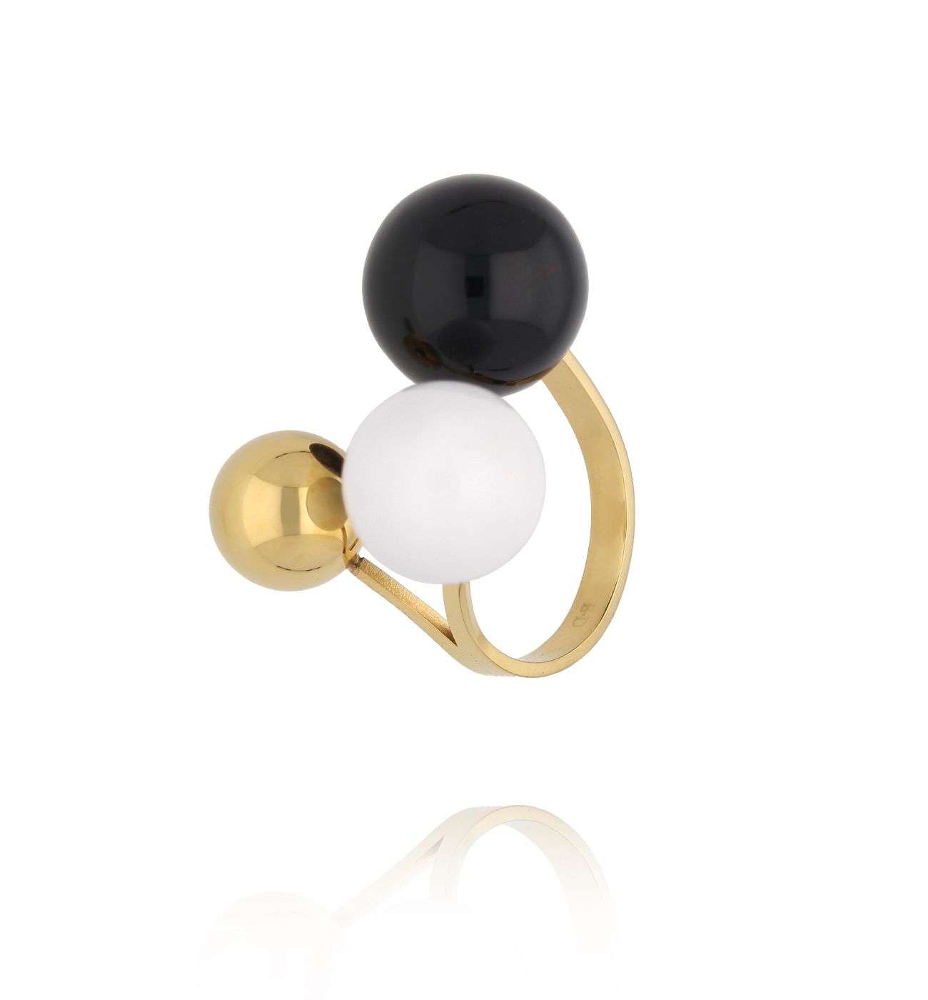 Pierścionek z kulkami w odcieniach białego i czarnego PSA1109