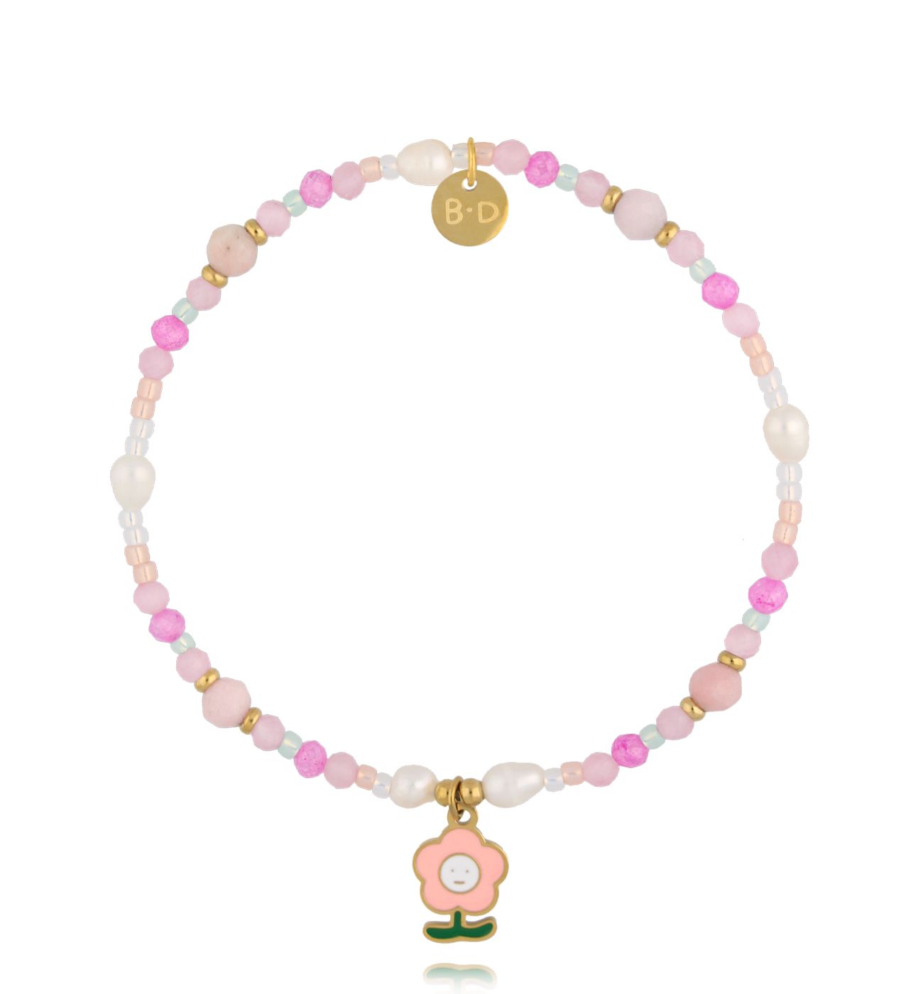 Bransoletka różowa z kwiatkiem - By Dziubeka