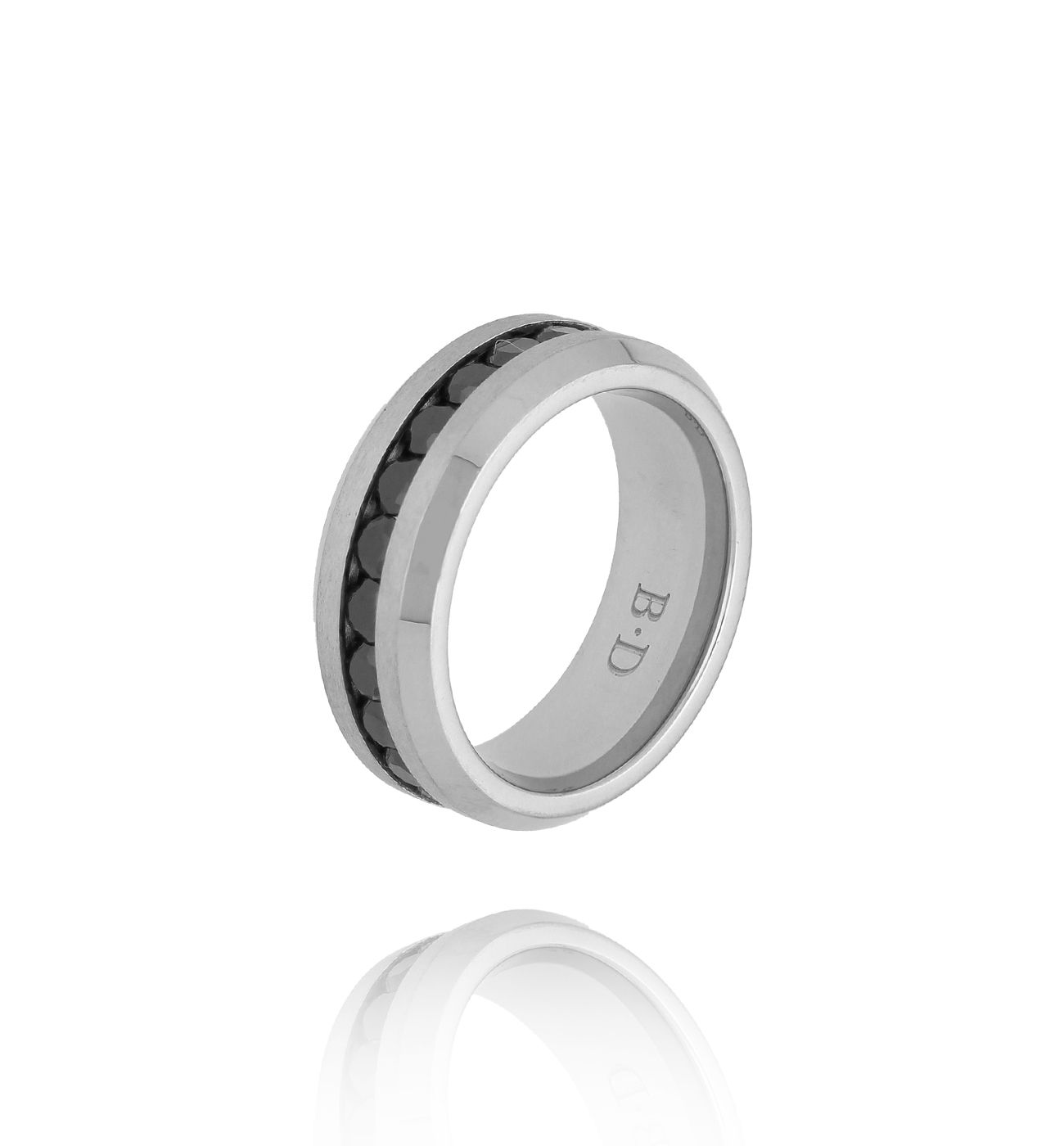 Pierścionek z czarnymi kryształami fasetowanymi srebrny PMITC0175 - By Dziubeka