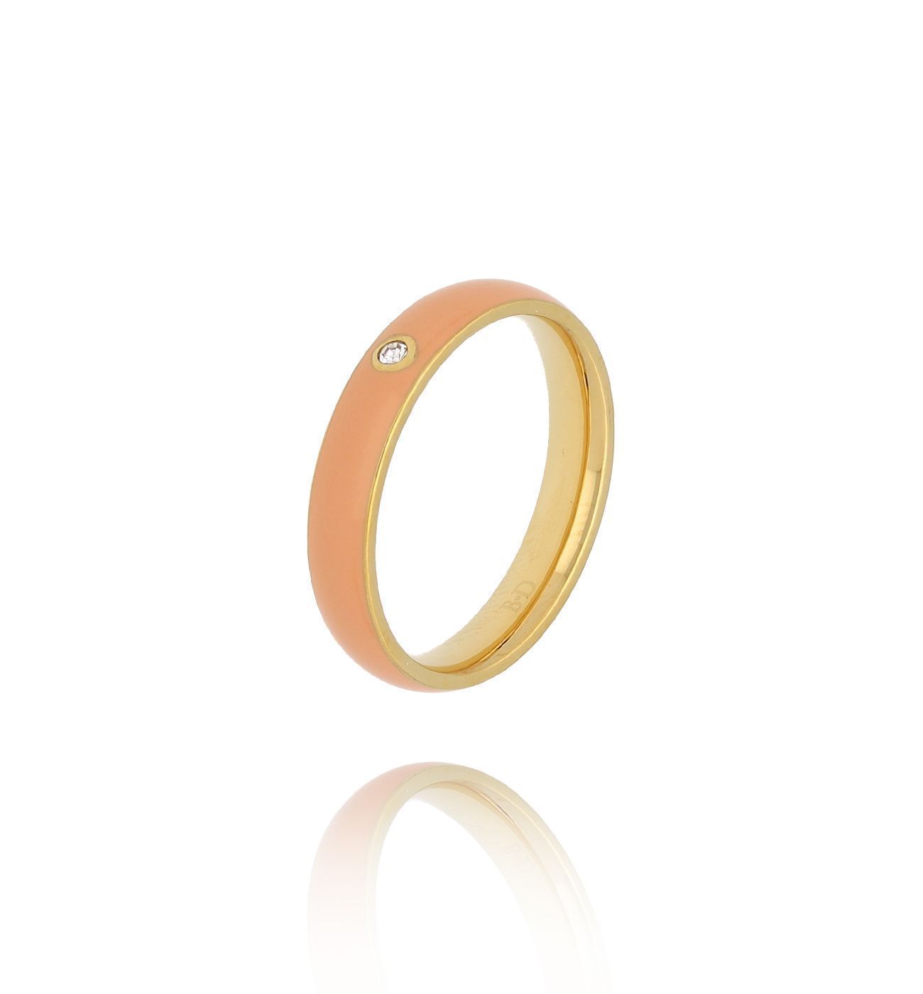 Pierścionek złoty z brzoskwiniową emalią Cannes - By Dziubeka