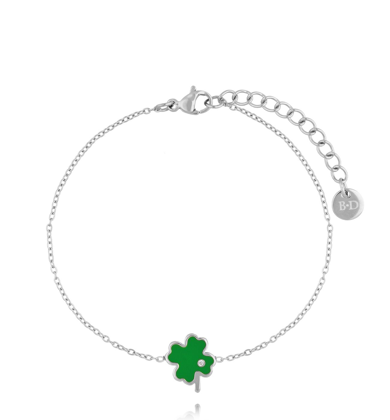 Bransoletka z zieloną koniczynką srebrna BSA0852