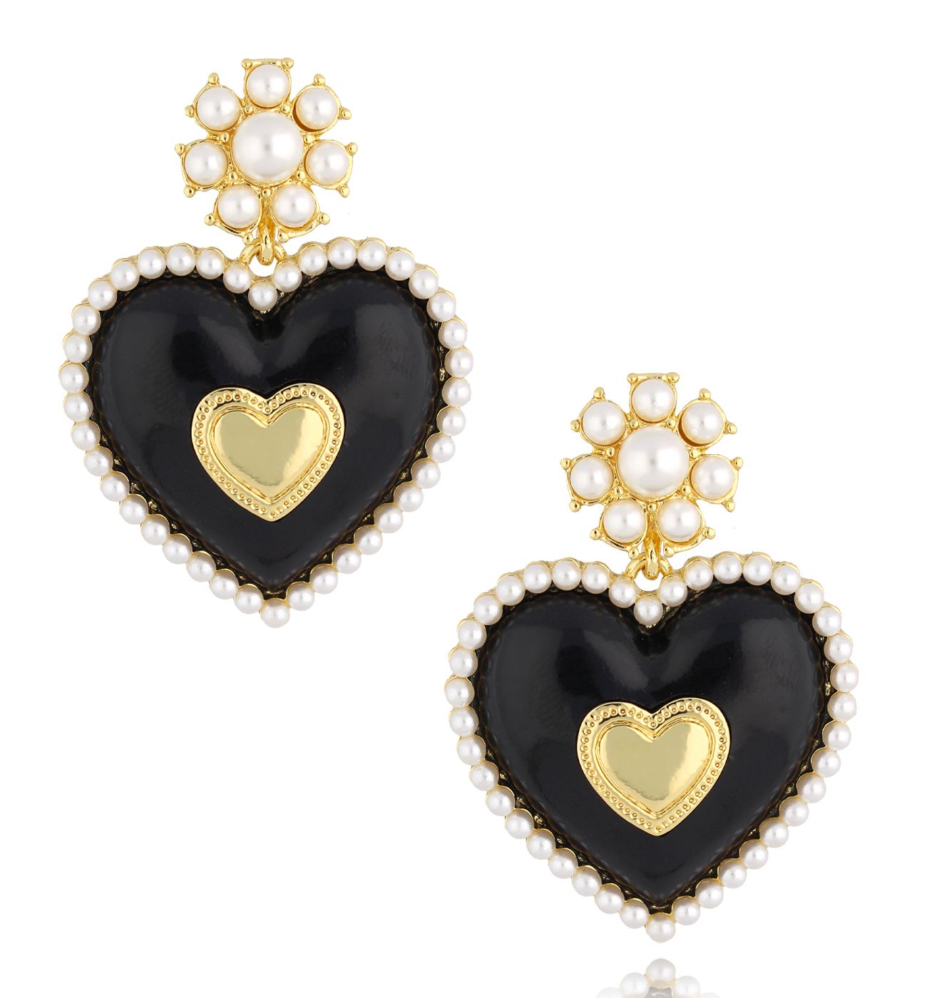 Kolczyki z czarnymi sercami Day By Day KPO0025