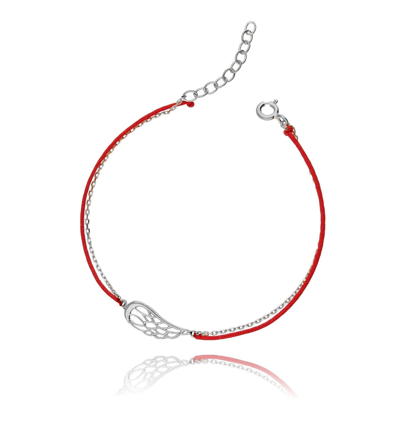 Bransoletka srebrna na czerwonym sznurku - skrzydło BSE0047