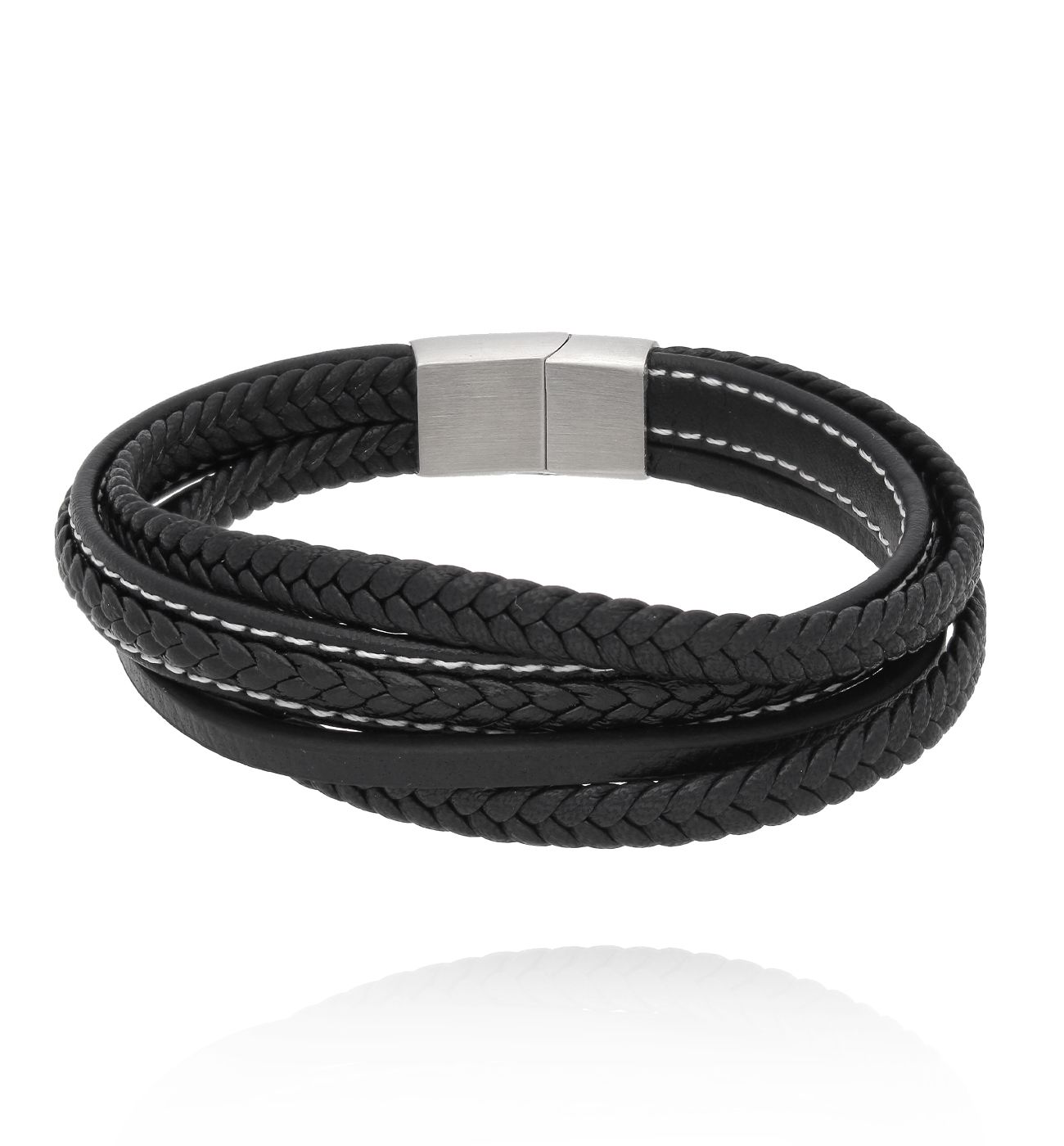 Bransoletka męska skórzana czarna 96 - By Dziubeka
