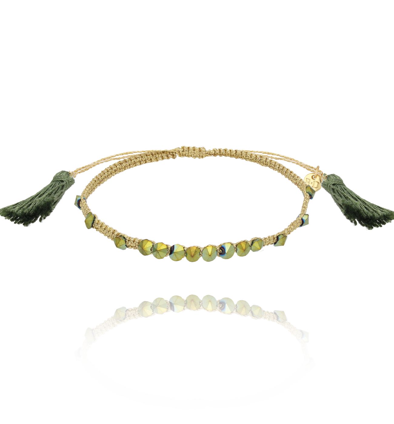 Bransoletka złota z zielonymi kryształkami Nahia - By Dziubeka