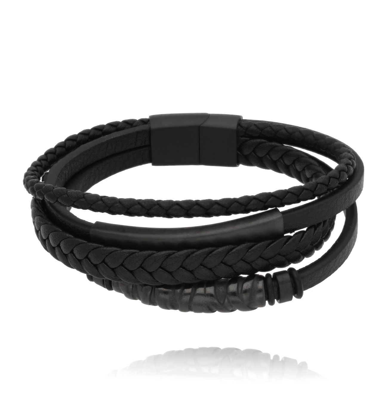 Bransoletka męska skórzana czarna 37 - By Dziubeka