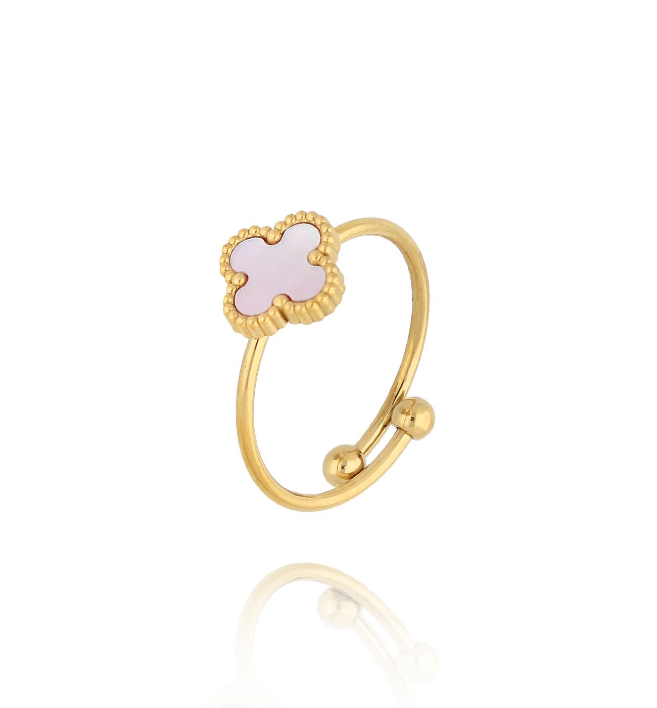 Pierścionek z koniczynką z masą perłową złoty PSY0028