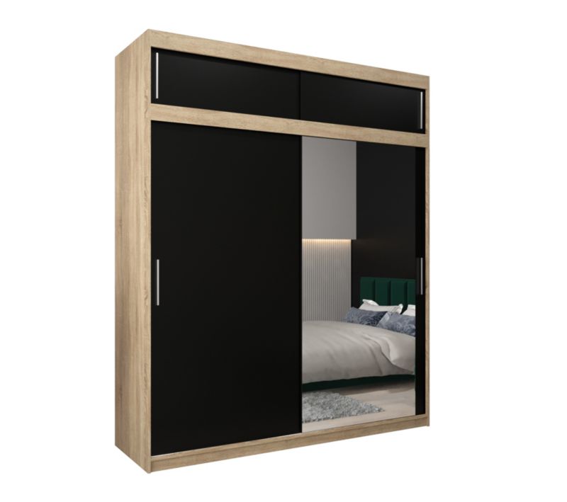 Szafa przesuwna Garderoba Abiks Tokyo 2 200 sonoma + czarny z nadstawką 1 szt.