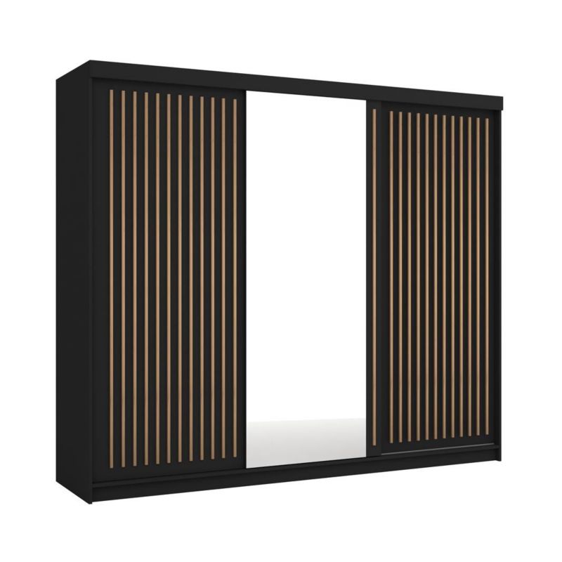 Szafa przesuwna Bettso Lay 250 cm designerska z lamelami w kolorze dąb wotan czarny 1szt.