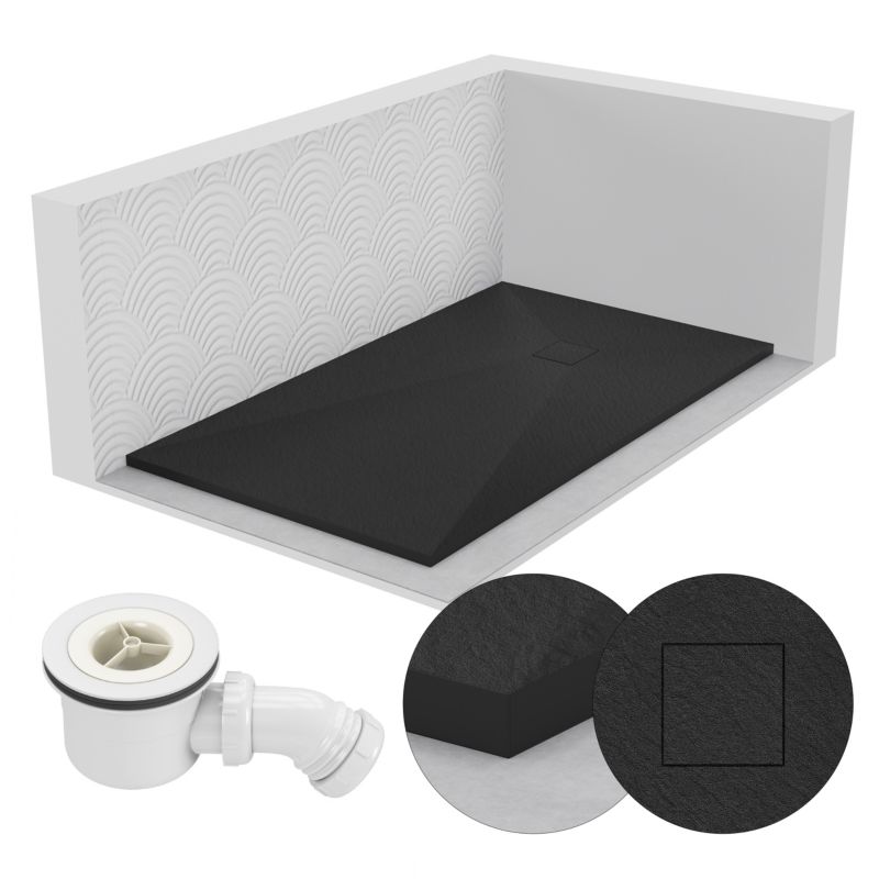 Brodzik prysznicowy SEVANTE STONE prostokątny 170x90 czarny z syfonem 1 szt.